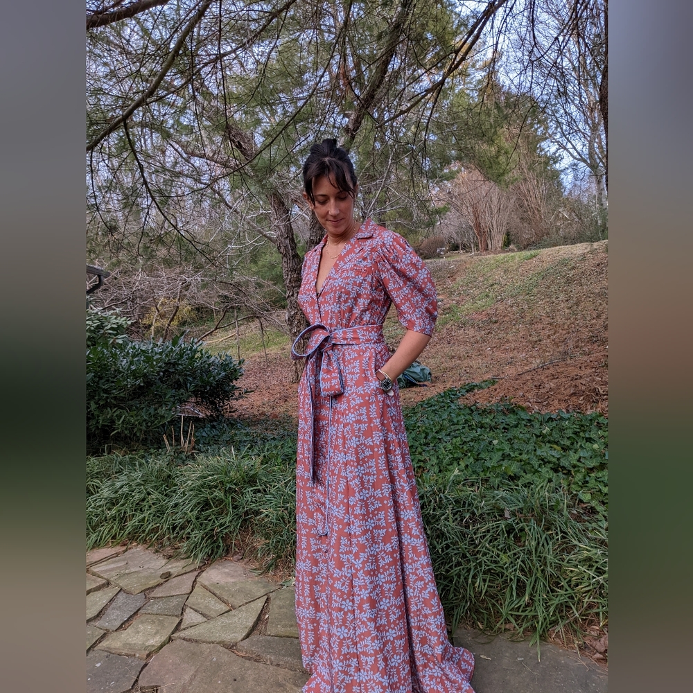 Women’s Rust Floral Maxi Dress with Tie Waist - Picture 5 of 6